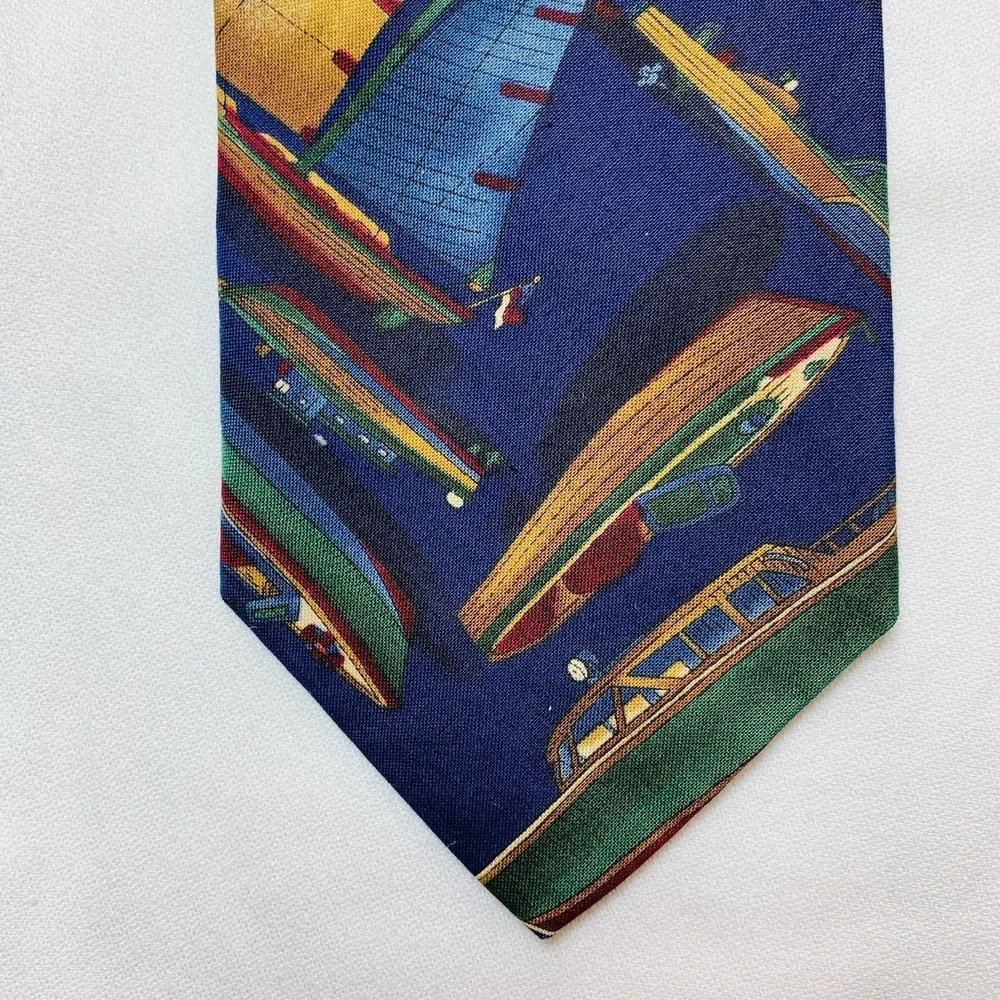 Brite Ties Antique Wooden Boats Sailing Theme Mens VTG Cotton 60x3.75